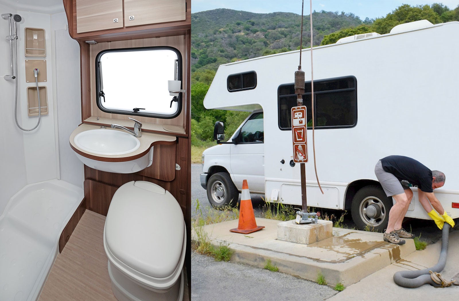 Portable RV/camper toilet and holding tank setup in Palmdale, California
