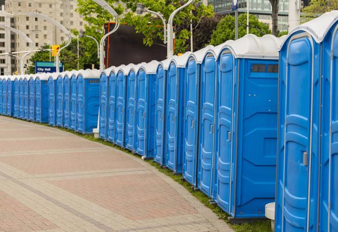 Seasonal porta potty units set up at a Palmdale, California venue